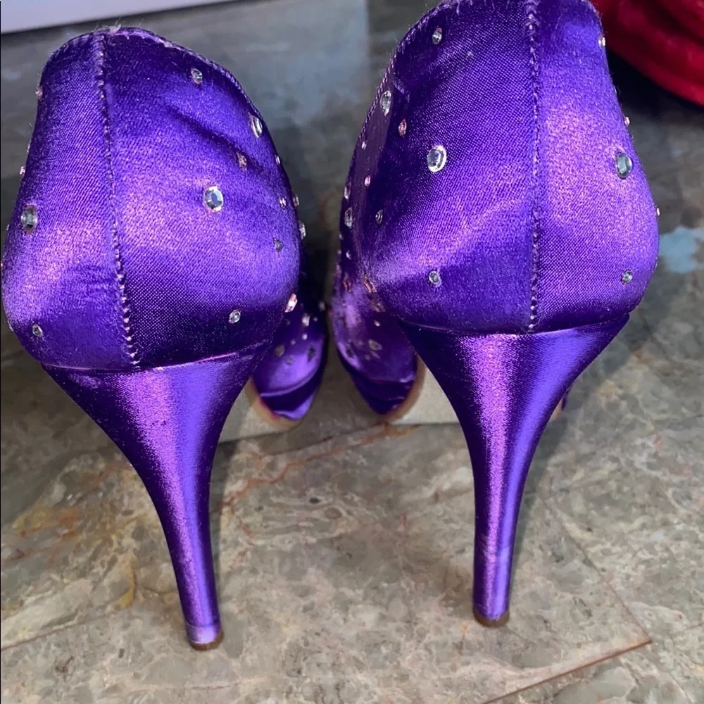 Touch Ups Purple Satin Heels with Rhinestone Accents